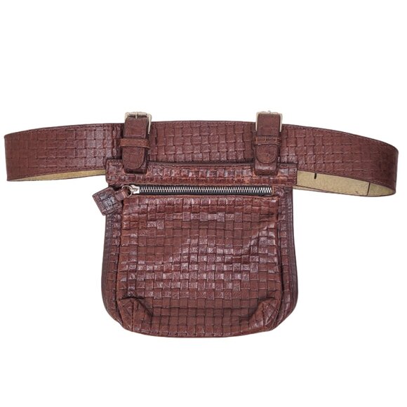 EUC Launch Basket Weave Leather Belt Bag Hip Bag Waist Bag Brown 41 in - Picture 1 of 8